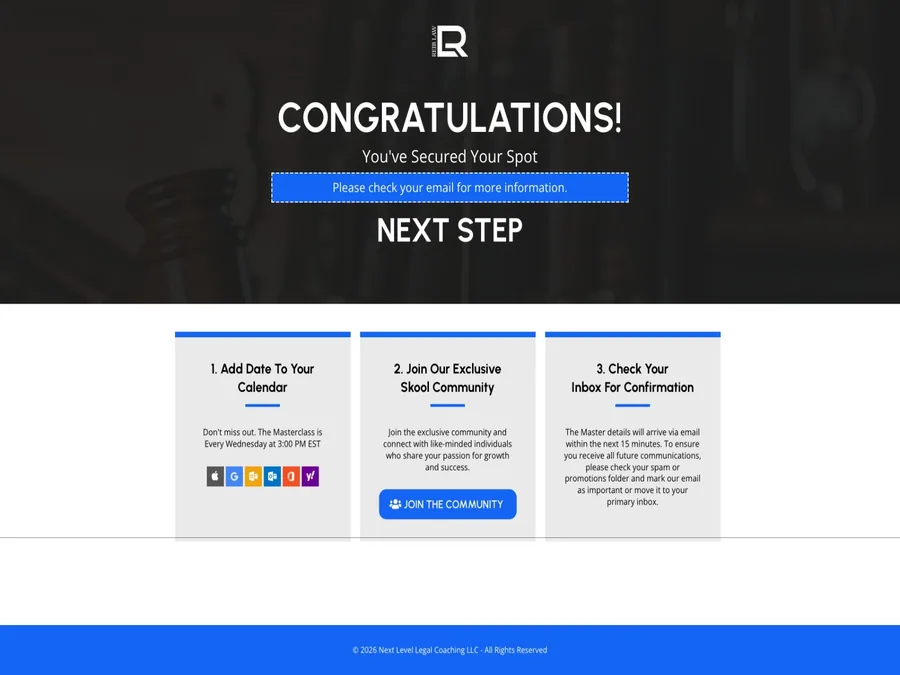 Registration Confirmation Page